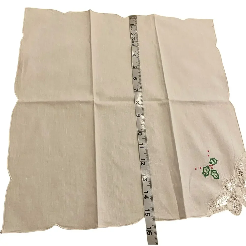 SET OF 3 Vintage Hand Stitched Embroidered Napkins & Crochet Corners 15.5 x 15.5